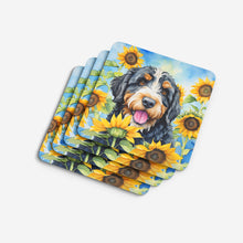 Load image into Gallery viewer, Bernedoodle in Sunflowers Coasters - Set of 4 Lightweight Foam, Absorbent Drink Coasters