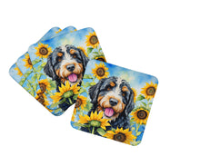 Load image into Gallery viewer, Bernedoodle in Sunflowers Coasters - Set of 4 Lightweight Foam, Absorbent Drink Coasters