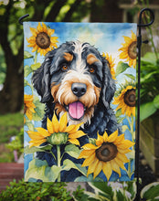 Load image into Gallery viewer, Bernedoodle in Sunflowers Garden Flag – Bright Dog-Themed Yard Decor
