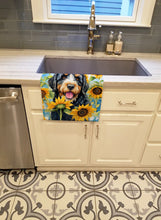 Load image into Gallery viewer, Bernedoodle in Sunflowers Kitchen Towel