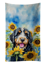 Load image into Gallery viewer, Bernedoodle in Sunflowers Kitchen Towel