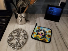 Load image into Gallery viewer, Bernedoodle in Sunflowers Pot Holders - Set of 2 Decorative Kitchen Helpers | Made in the USA