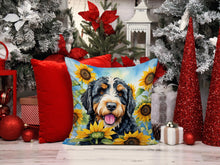 Load image into Gallery viewer, Bernedoodle in Sunflowers Throw Pillow - 14x14 Decorative Pillow – Art for Your Home &amp; Patio