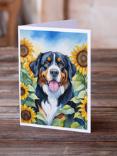 Load image into Gallery viewer, Bernese Mountain Dog in Sunflowers Greeting Cards - Blank Note Cards – 8-Pack of Artist-Designed Cards with Envelopes