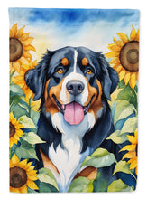 Load image into Gallery viewer, Bernese Mountain Dog in Sunflowers Garden Flag – Bright Dog-Themed Yard Decor