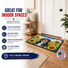 Load image into Gallery viewer, Bernese Mountain Dog in Sunflowers Doormat Front Door Mat Indoor Outdoor Rugs for Entryway, Non Slip Washable Low Pile, 24H X 36W