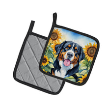 Load image into Gallery viewer, Bernese Mountain Dog in Sunflowers Pot Holders - Set of 2 Decorative Kitchen Helpers | Made in the USA