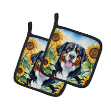 Load image into Gallery viewer, Bernese Mountain Dog in Sunflowers Pot Holders - Set of 2 Decorative Kitchen Helpers | Made in the USA