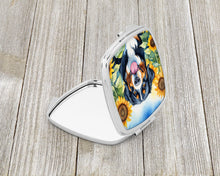Load image into Gallery viewer, Bernese Mountain Dog in Sunflowers Compact Mirror – Stylish Purse Mirror with Artistic Covers