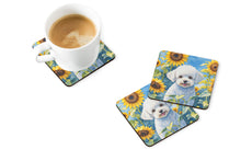 Load image into Gallery viewer, Bichon Frise in Sunflowers Coasters - Set of 4 Lightweight Foam, Absorbent Drink Coasters