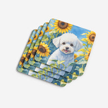 Load image into Gallery viewer, Bichon Frise in Sunflowers Coasters - Set of 4 Lightweight Foam, Absorbent Drink Coasters