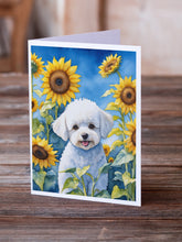 Load image into Gallery viewer, Bichon Frise in Sunflowers Greeting Cards - Blank Note Cards – 8-Pack of Artist-Designed Cards with Envelopes