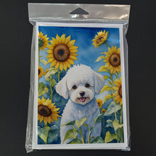 Load image into Gallery viewer, Bichon Frise in Sunflowers Greeting Cards - Blank Note Cards – 8-Pack of Artist-Designed Cards with Envelopes