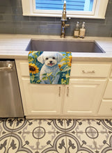 Load image into Gallery viewer, Bichon Frise in Sunflowers Kitchen Towel