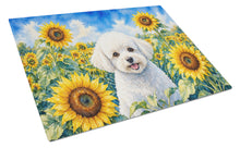 Load image into Gallery viewer, Bichon Frise in Sunflowers Cutting Board Tempered Glass Kitchen Cutting Surface, Heat Resistant Chopping Board with Non-Slip Feet, Decorative Food Prep &amp; Serving