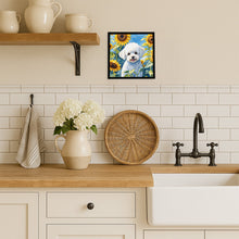 Load image into Gallery viewer, Bichon Frise in Sunflowers Framed Metal Print
