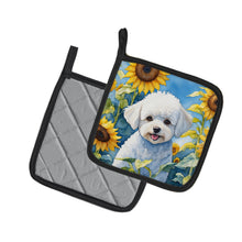 Load image into Gallery viewer, Bichon Frise in Sunflowers Pot Holders - Set of 2 Decorative Kitchen Helpers | Made in the USA