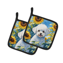 Load image into Gallery viewer, Bichon Frise in Sunflowers Pot Holders - Set of 2 Decorative Kitchen Helpers | Made in the USA