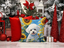Load image into Gallery viewer, Bichon Frise in Sunflowers Throw Pillow - 14x14 Decorative Pillow – Art for Your Home &amp; Patio