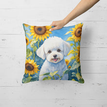Load image into Gallery viewer, Bichon Frise in Sunflowers Throw Pillow