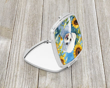 Load image into Gallery viewer, Bichon Frise in Sunflowers Compact Mirror – Stylish Purse Mirror with Artistic Covers