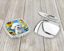 Load image into Gallery viewer, Bichon Frise in Sunflowers Compact Mirror – Stylish Purse Mirror with Artistic Covers
