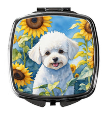 Load image into Gallery viewer, Bichon Frise in Sunflowers Compact Mirror – Stylish Purse Mirror with Artistic Covers