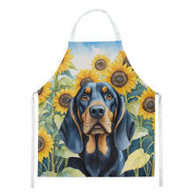 Load image into Gallery viewer, Black and Tan Coonhound in Sunflowers Apron – Artist-Designed Kitchen, BBQ &amp; Craft Apron