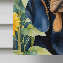 Load image into Gallery viewer, Black and Tan Coonhound in Sunflowers House Flag