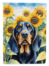 Load image into Gallery viewer, Black and Tan Coonhound in Sunflowers House Flag