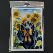 Load image into Gallery viewer, Black and Tan Coonhound in Sunflowers Greeting Cards - Blank Note Cards – 8-Pack of Artist-Designed Cards with Envelopes