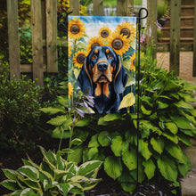 Load image into Gallery viewer, Black and Tan Coonhound in Sunflowers Garden Flag – Bright Dog-Themed Yard Decor