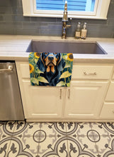 Load image into Gallery viewer, Black and Tan Coonhound in Sunflowers Kitchen Towel
