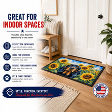 Load image into Gallery viewer, Black and Tan Coonhound in Sunflowers Doormat Front Door Mat Indoor Outdoor Rugs for Entryway, Non Slip Washable Low Pile, 18H X 27W