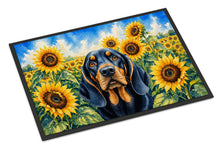 Load image into Gallery viewer, Black and Tan Coonhound in Sunflowers Doormat Front Door Mat Indoor Outdoor Rugs for Entryway, Non Slip Washable Low Pile, 18H X 27W