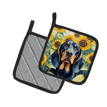 Load image into Gallery viewer, Black and Tan Coonhound in Sunflowers Pot Holders - Set of 2 Decorative Kitchen Helpers | Made in the USA