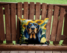 Load image into Gallery viewer, Black and Tan Coonhound in Sunflowers Throw Pillow - 14x14 Decorative Pillow – Art for Your Home &amp; Patio