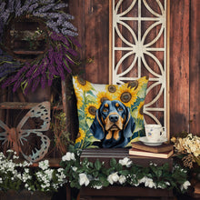 Load image into Gallery viewer, Black and Tan Coonhound in Sunflowers Throw Pillow - 14x14 Decorative Pillow – Art for Your Home &amp; Patio