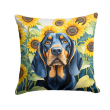 Load image into Gallery viewer, Black and Tan Coonhound in Sunflowers Throw Pillow - 14x14 Decorative Pillow – Art for Your Home &amp; Patio