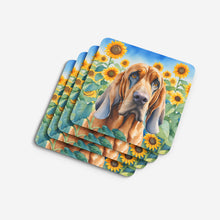 Load image into Gallery viewer, Bloodhound in Sunflowers Coasters - Set of 4 Lightweight Foam, Absorbent Drink Coasters