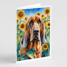 Load image into Gallery viewer, Bloodhound in Sunflowers Greeting Cards - Blank Note Cards – 8-Pack of Artist-Designed Cards with Envelopes