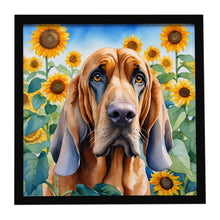 Load image into Gallery viewer, Bloodhound in Sunflowers Framed Metal Print