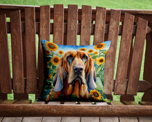 Load image into Gallery viewer, Bloodhound in Sunflowers Throw Pillow - 14x14 Decorative Pillow – Art for Your Home &amp; Patio