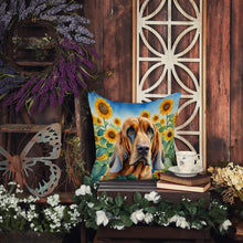 Load image into Gallery viewer, Bloodhound in Sunflowers Throw Pillow - 14x14 Decorative Pillow – Art for Your Home &amp; Patio