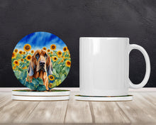 Load image into Gallery viewer, Bloodhound in Sunflowers Large Sandstone Coasters Pack of 4