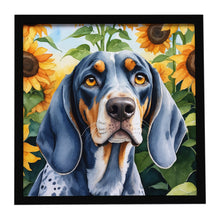 Load image into Gallery viewer, Bluetick Coonhound in Sunflowers Framed Metal Print