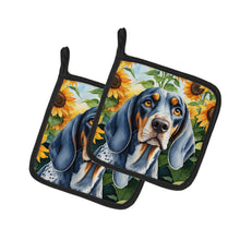 Load image into Gallery viewer, Bluetick Coonhound in Sunflowers Pot Holders - Set of 2 Decorative Kitchen Helpers | Made in the USA
