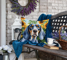 Load image into Gallery viewer, Bluetick Coonhound in Sunflowers Throw Pillow