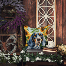 Load image into Gallery viewer, Bluetick Coonhound in Sunflowers Throw Pillow