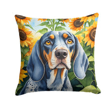 Load image into Gallery viewer, Bluetick Coonhound in Sunflowers Throw Pillow